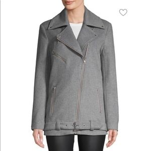 Wythe NY Long Wool-Blend Gray Moto Jacket Size M